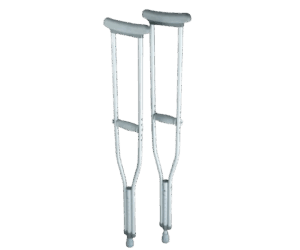 Child under arm crutches.