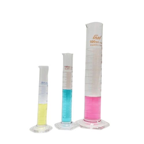 Medical laboratory plastic measuring cylinder.