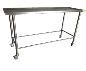 Morgue body viewing trolley.